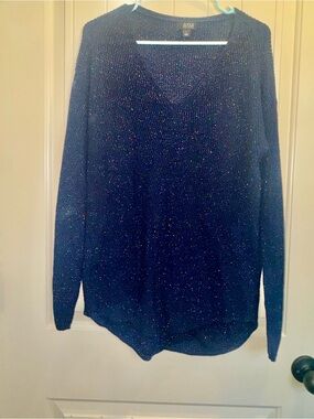 a.n.a women’s Sparkle Navy V-Neck long Sweater